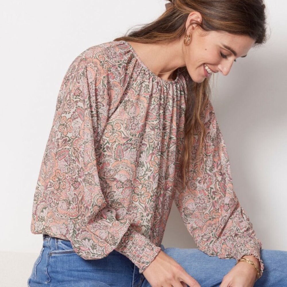EVEREVE Blouse Floral Peasant Size Small Keyhole Back Lightweight EUC